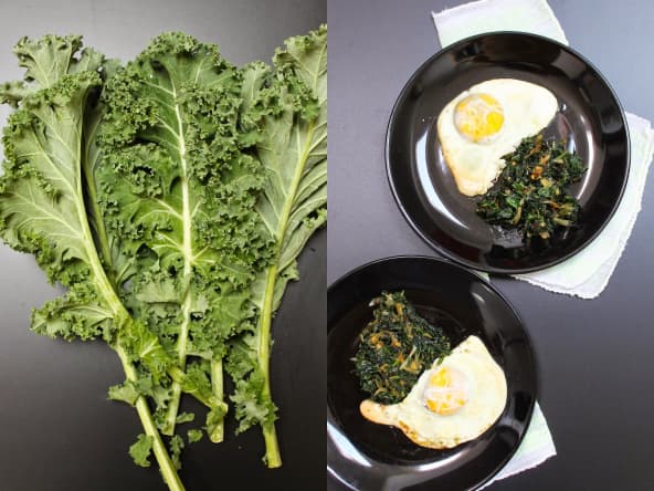 Kale sauté aux épices et œufs au plat