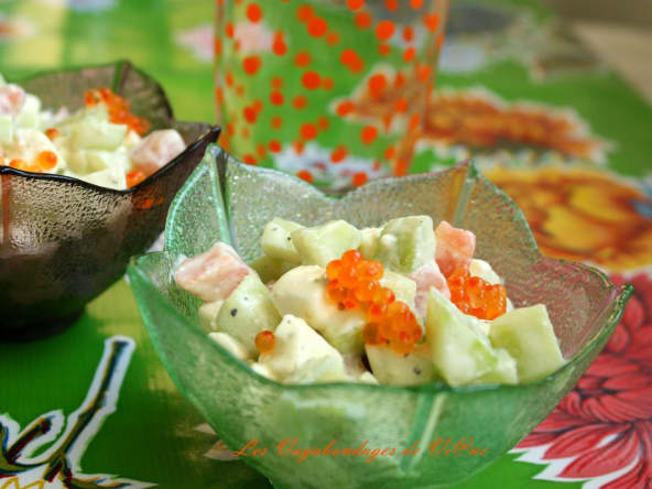 Salade concombre, saumon, féta