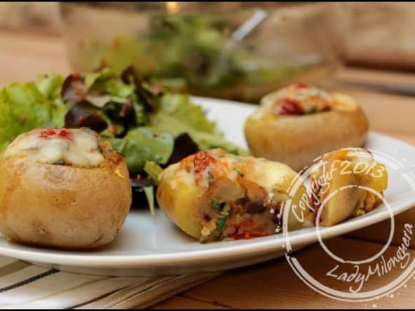 Pommes de terre farcies aux tomates séchées et olives noires
