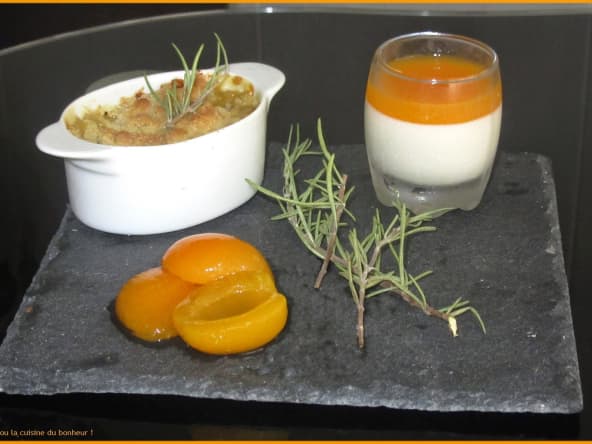 Crumble abricot, chocolat blanc et romarin