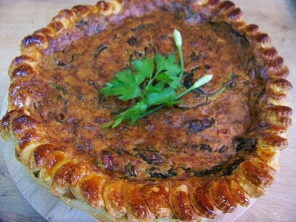 Quiche aux épinards, lard paysan et crème de Bleu