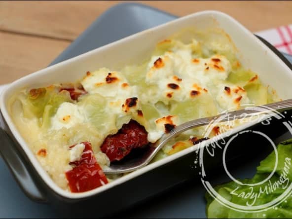 Gratin de ravioles au chèvre et tomates séchées