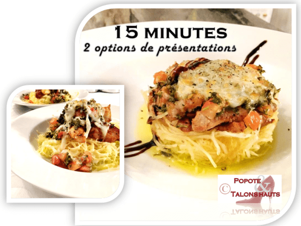 Courge spaghetti au poulet citronné et taboulé, ultra rapide