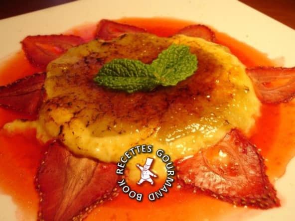 Crème brûlée rhubarbe au jus de fraises