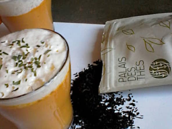 Panacotta de carottes au thé fumé, mousse de chèvre