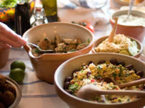 Taboulé à l'aubergine, tomates séchées câpres, gingembre, ricotta, fines herbes