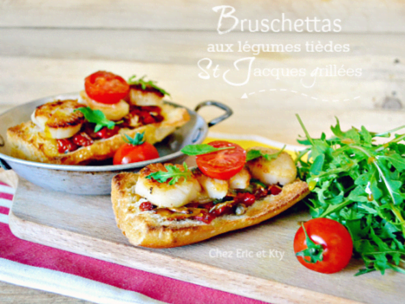Bruschetta ou Crostini aux condiments et St-Jacques à la plancha