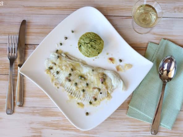 Aile de raie aux capres et flan aux fèves