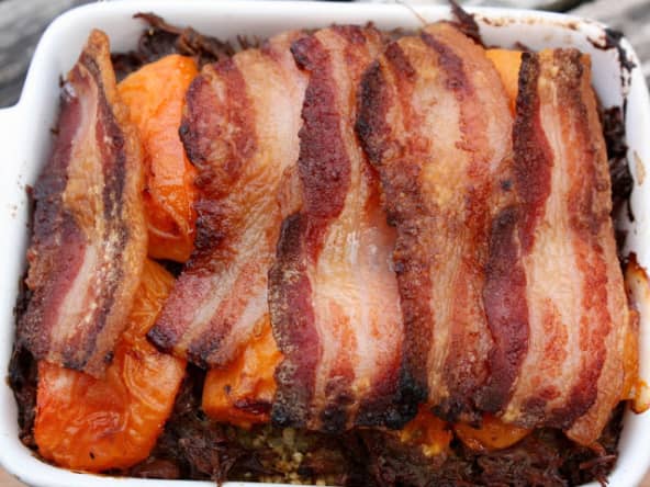 Gratin quinoa, canard, abricot