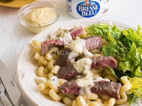 Pâtes au boeuf, bresse bleu et sucrine