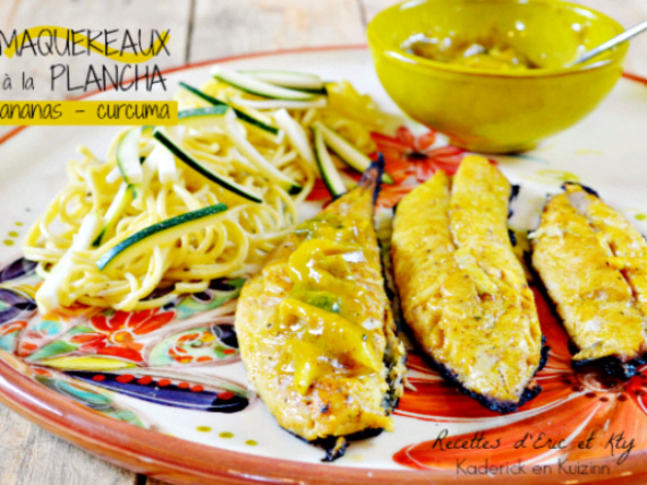 Maquereaux marinés et grillés à la plancha Eno sauce ananas, curcuma et gingembre