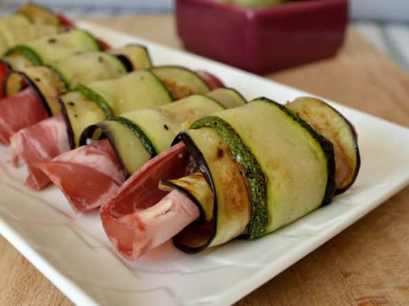 Rouleaux de légumes à la coppa et chèvre frais