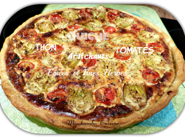 Quiche au thon, tomates et cœurs d'artichauts, épices et fines herbes