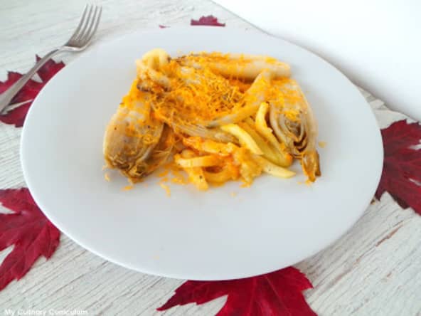 Endives et pommes Granny Smith braisées à la mimolette