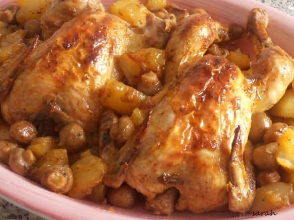 poulets rôtis express au four pommes de terre épicées et champignons