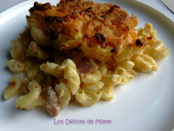 Gratin de coquillettes aux lardons et au cheddar