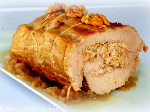 Rôti de veau farci aux noix basse température