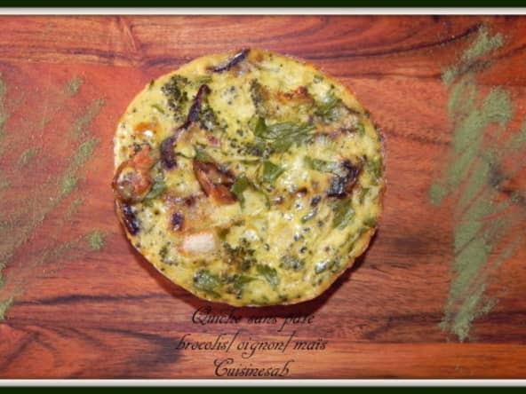 Quiche sans pâte brocolis, oignons, maïs