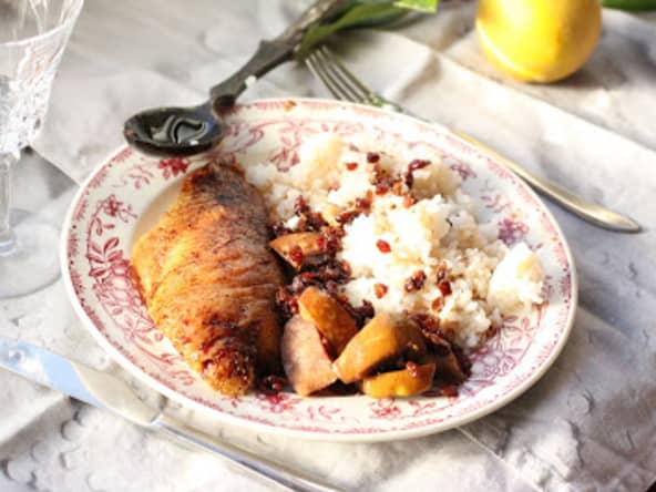 Canette de Challans rôtie aux coings et à la kriek