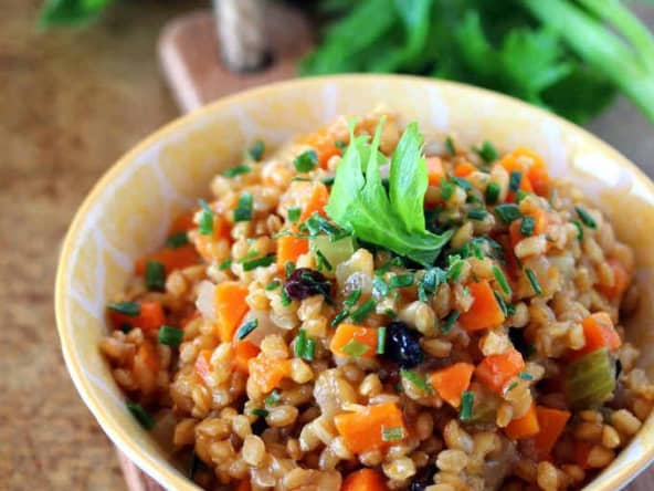 Petit épeautre à la brunoise de légumes en cocotte
