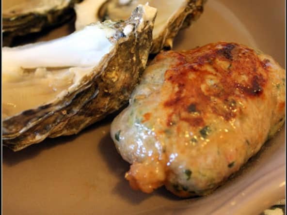 Huitres du bassin et crépinettes au poivre timut