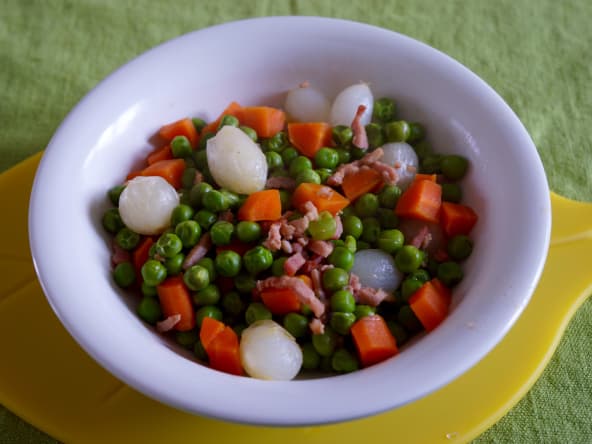 Petits pois lardons en jardinière