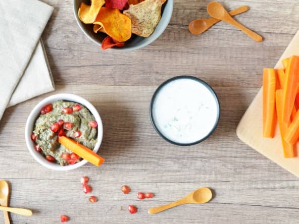 Houmous de lentilles et tzatziki à la crème de coco
