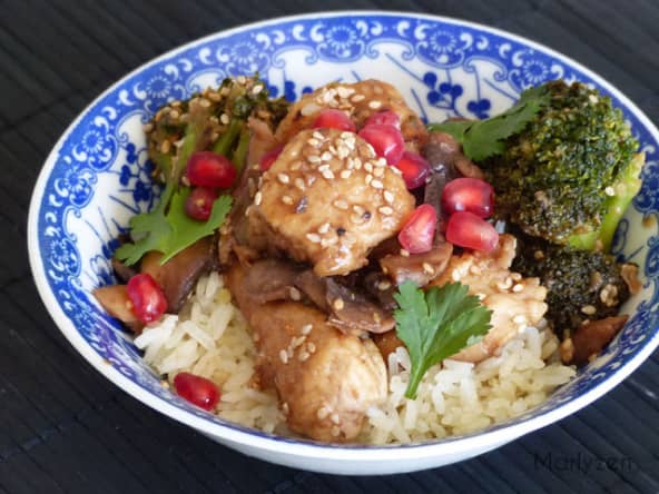 Poulet au jus de grenade et riz au gingembre