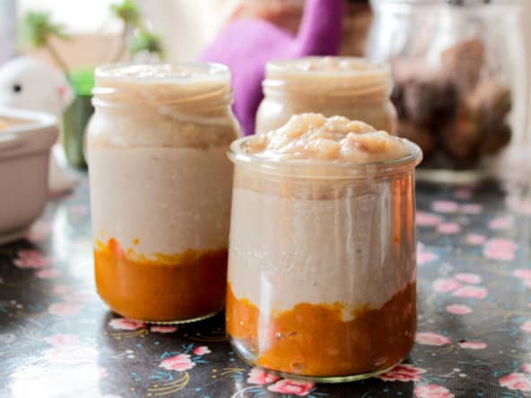 Verrine sucrée au potimarron épicé, crème de châtaigne et compotée de poire