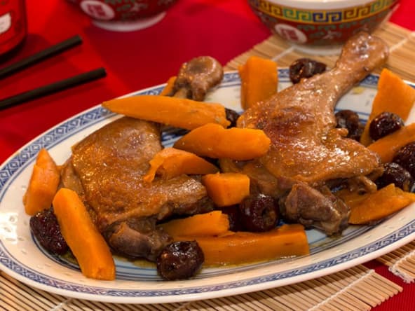 Canard au vin de riz et à la patate douce