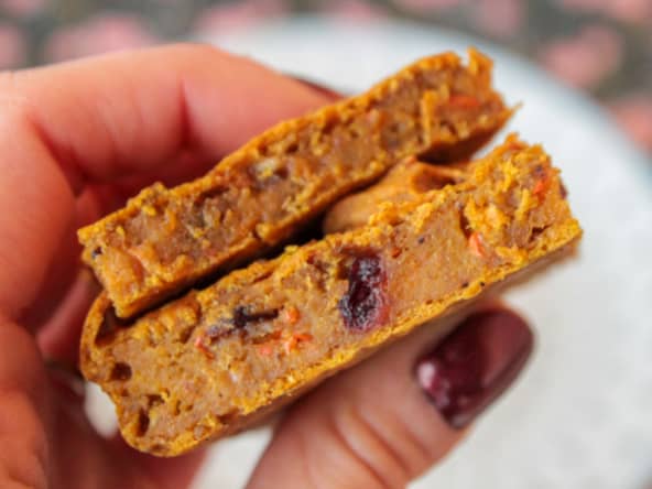 Blondies sans oeufs sans beurre au potimarron, patate douce, épices, anis et cranberries