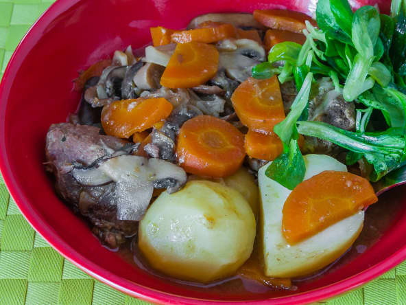 Mijoté de joues de porc aux champignons et carottes