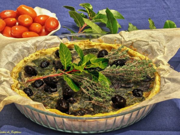 Tarte aux olives et épinards