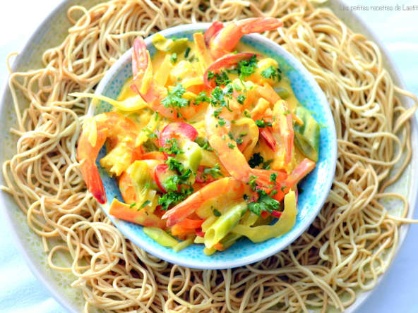 Crevettes et leurs légumes au lait de coco