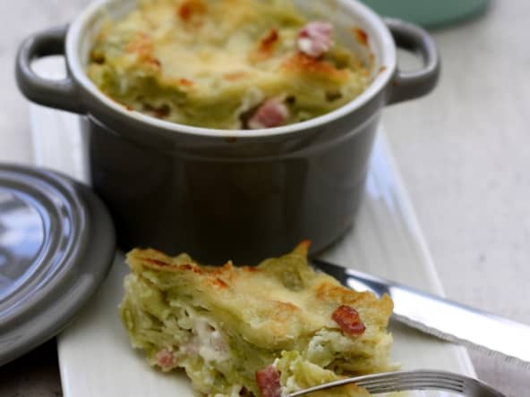 Gratin de ravioles au parmesan et lardons