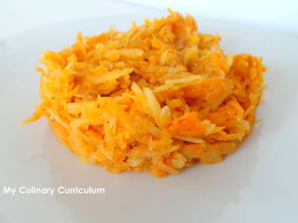 Poêlée de potiron, patates douces et pommes de terre râpées