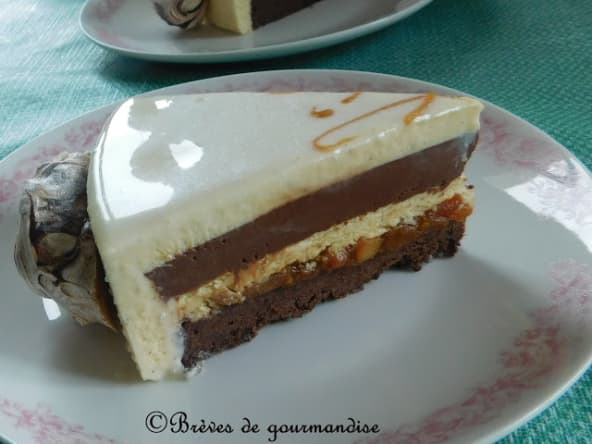 Entremets vanille chocolat et pommes caramélisées