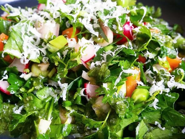 Taboulé printanier aux herbes, citron et coulis d'oseille
