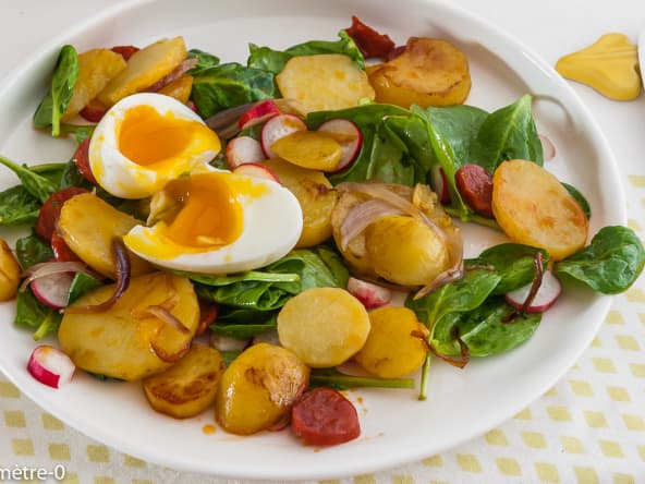 Pommes de terre sautées au chorizo et oeuf mollet