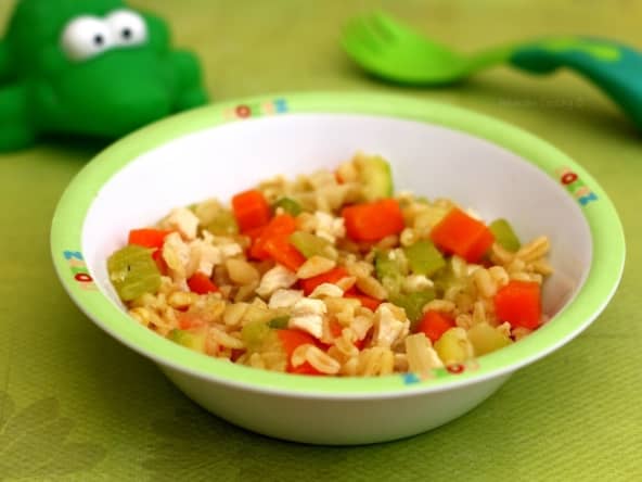 Blésotto au poulet, carotte et courgette