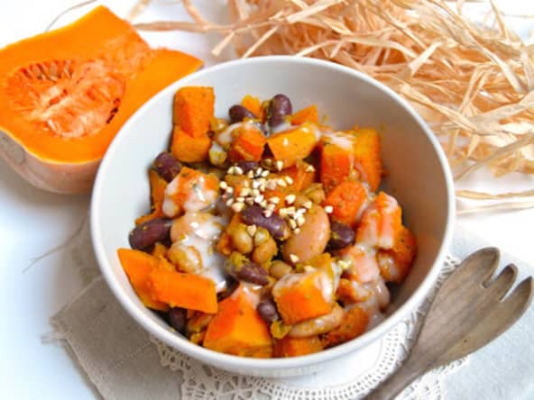 Curry de haricots, butternut et graines de courge
