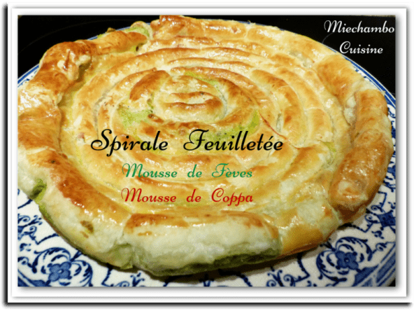 Spirale feuilletée à la mousse de fèves et mousse de coppa