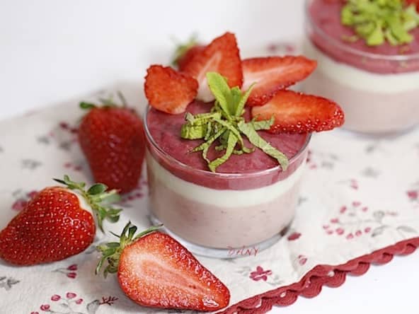 Trio de crèmes rhubarbe chocolat blanc et fraises à la menthe