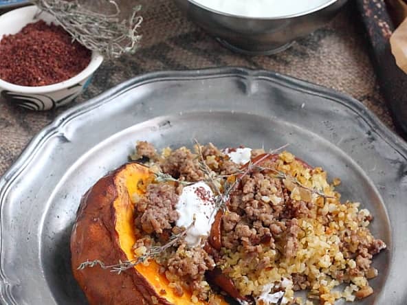 Courge rôtie et boulgour aux épices