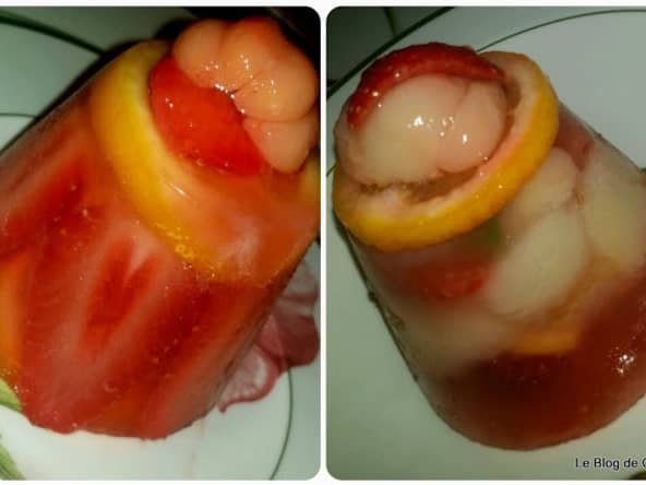 Salade de fruits en gelée avec mangoustan et fraises