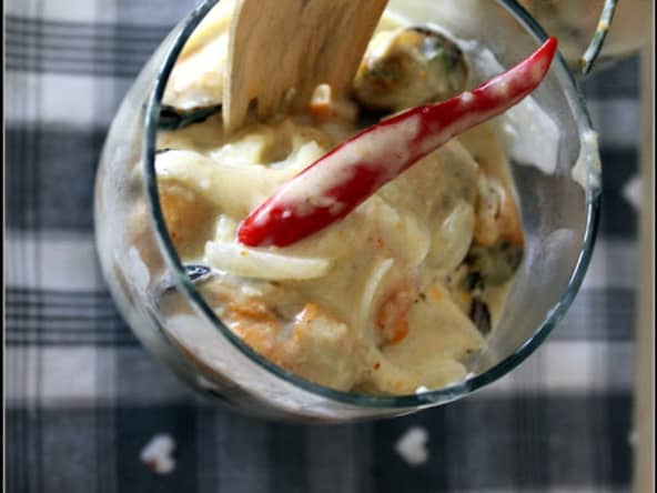 Verrines de moules au lait de coco et à la citronnelle