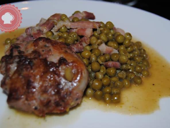 Crépinettes de porc aux petits pois et lardons (ou paupiettes de porc)