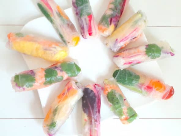 Rouleaux de printemps très printaniers aux crevettes (ou pas)légumes et fruits