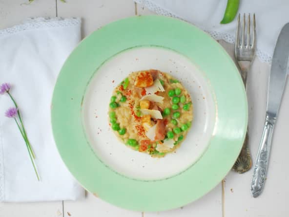 Risotto de printemps aux petits pois et fèves