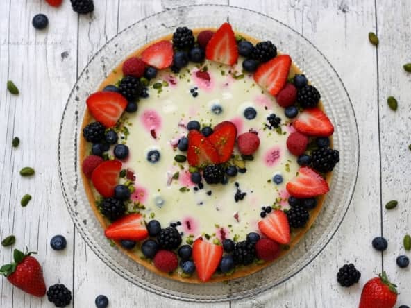 Tarte panna cotta pistache et fruits rouges